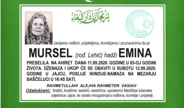 Na ahiret preselila Emina Mursel, žena koja je uvakufila svoju imovinu za dobrobit zajednice