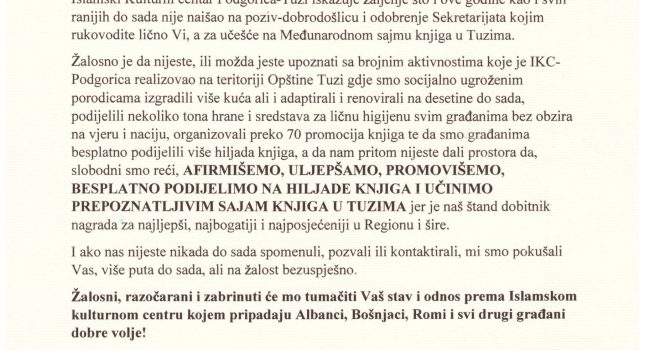 Nadir ef. Bajraktari ukazao na diskriminaciju Optine Tuzi nad muslimanskim stanovništvom