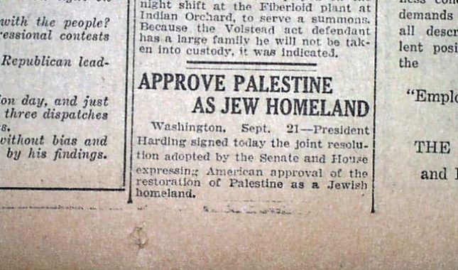 Prije 102 godine Amerika potpisala rezoluciju o formiranju Izraela na palestinskoj zemlji